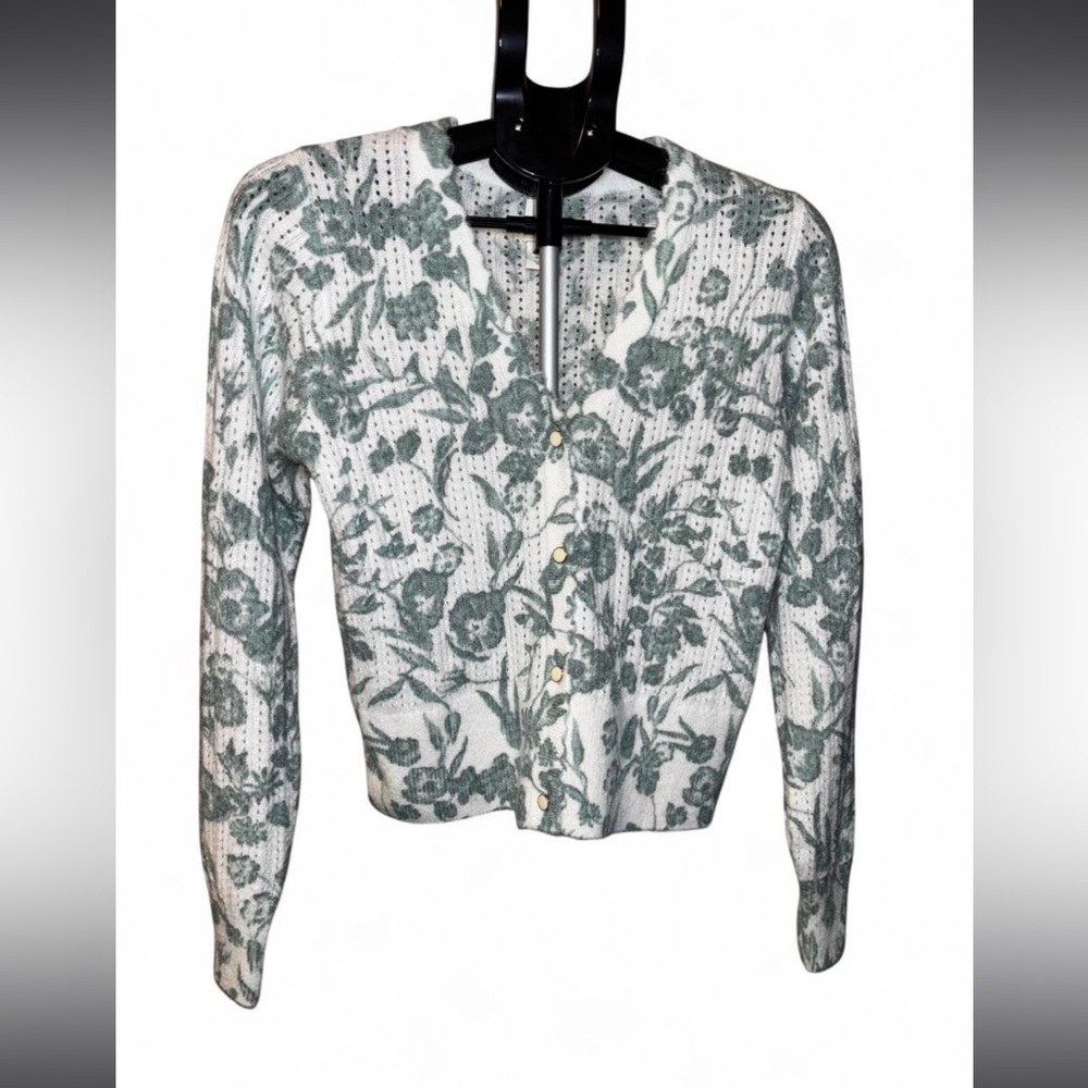 Joie Green and White Floral Cardigan